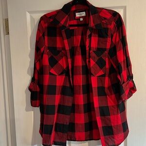 Express red plaid flannel button down size large